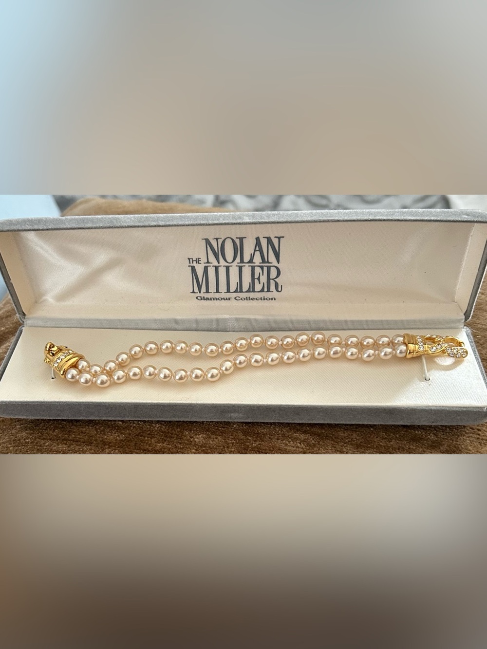 Nolan Miller Gold and Cream Double Strand Faux Pearl Bracelet